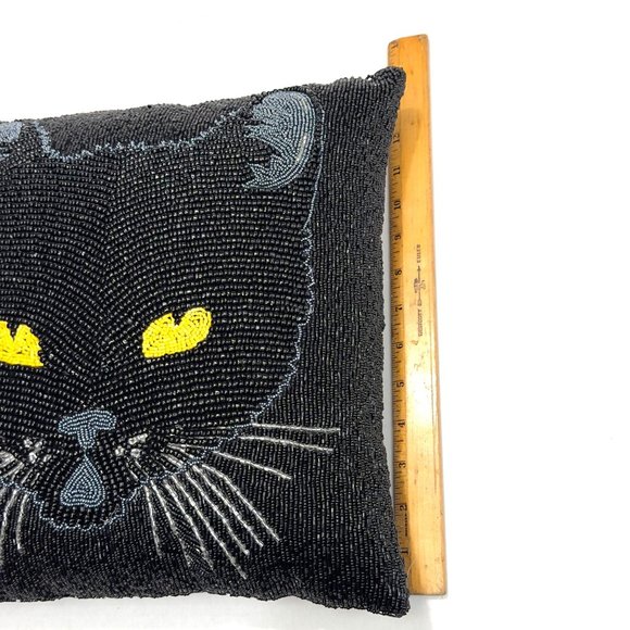 Pier 1 Spooky Black Cat Beaded Accent Throw Pillow Halloween Decor - Picture 11 of 11